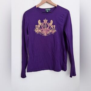 Ralph Lauren purple crest horse print tee shirt long sleeve vintage crewneck L